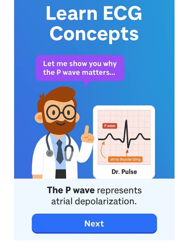 E-PulsePoints interactive ECG learning dashboard showing real-time heart rhythm analysis and educational modules