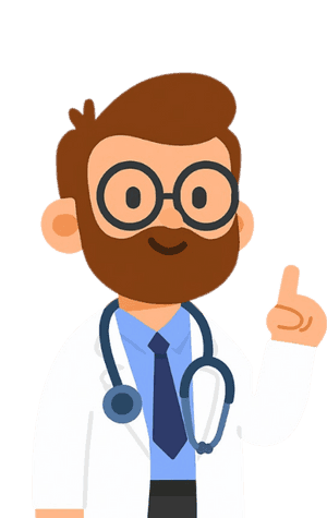 Dr. Pulse mascot in teaching pose, explaining ECG interpretation concepts to medical students